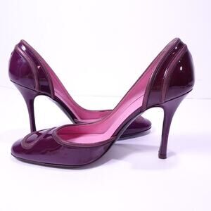 Vintage Retro Celine Women's Purple Patent Leather Swirl Pumps Sz 37 C